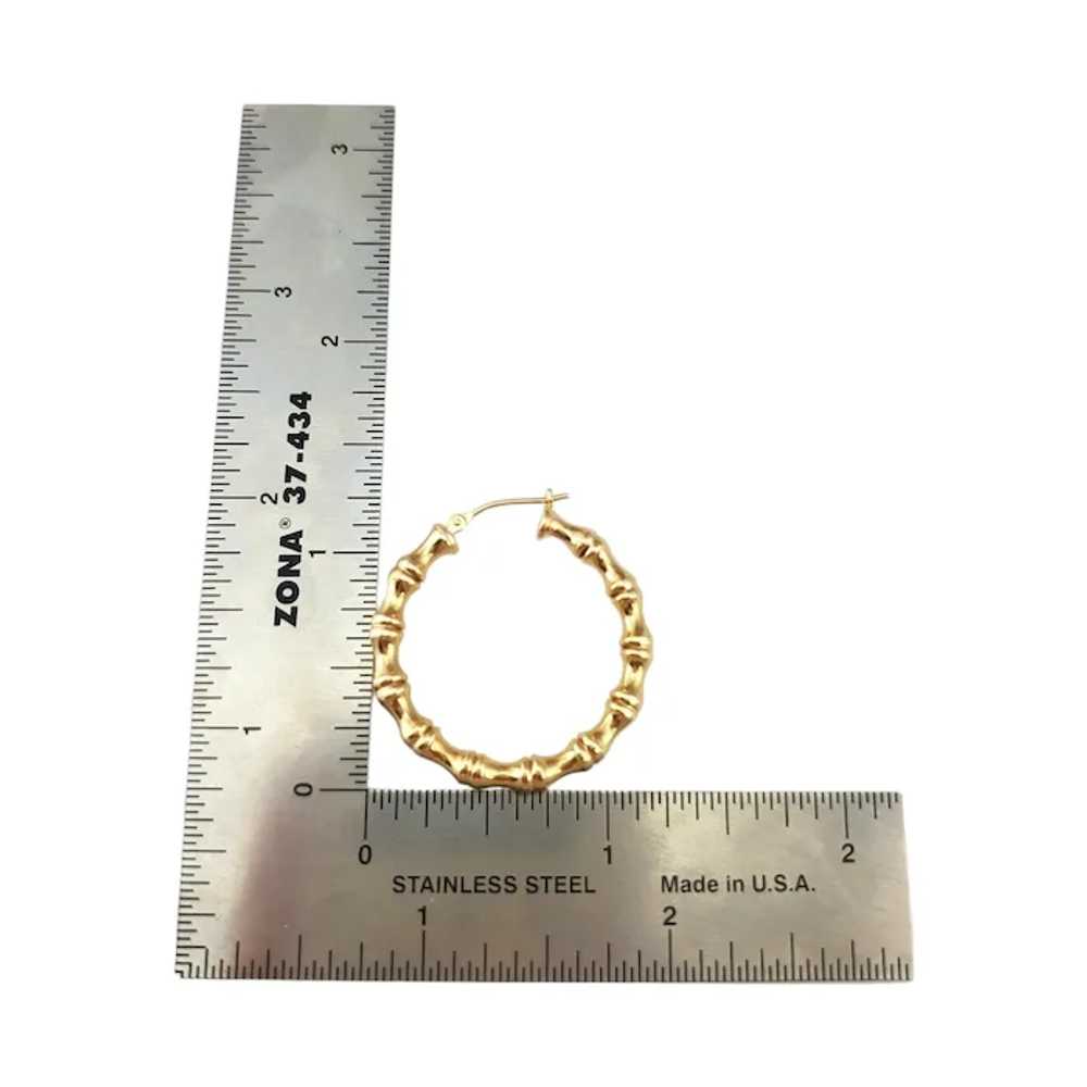 14K Yellow Gold Bamboo Hoop Earrings #17951 - image 5