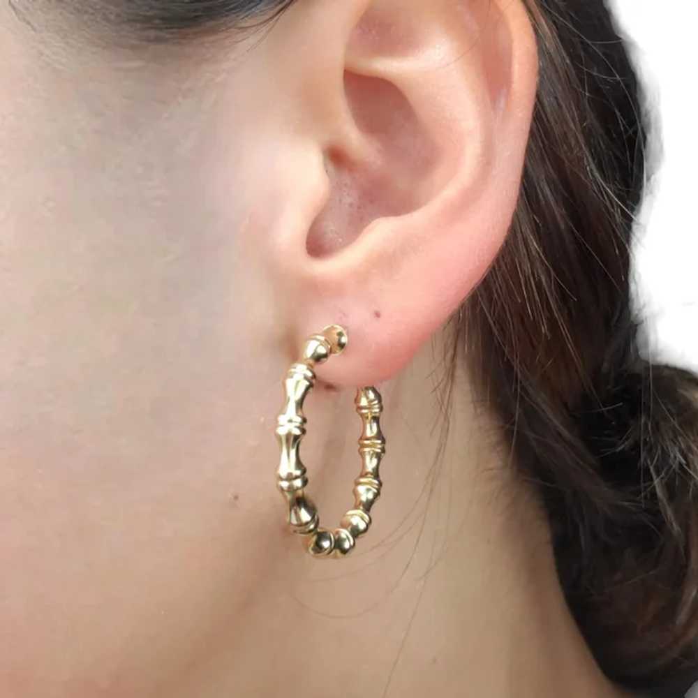 14K Yellow Gold Bamboo Hoop Earrings #17951 - image 6