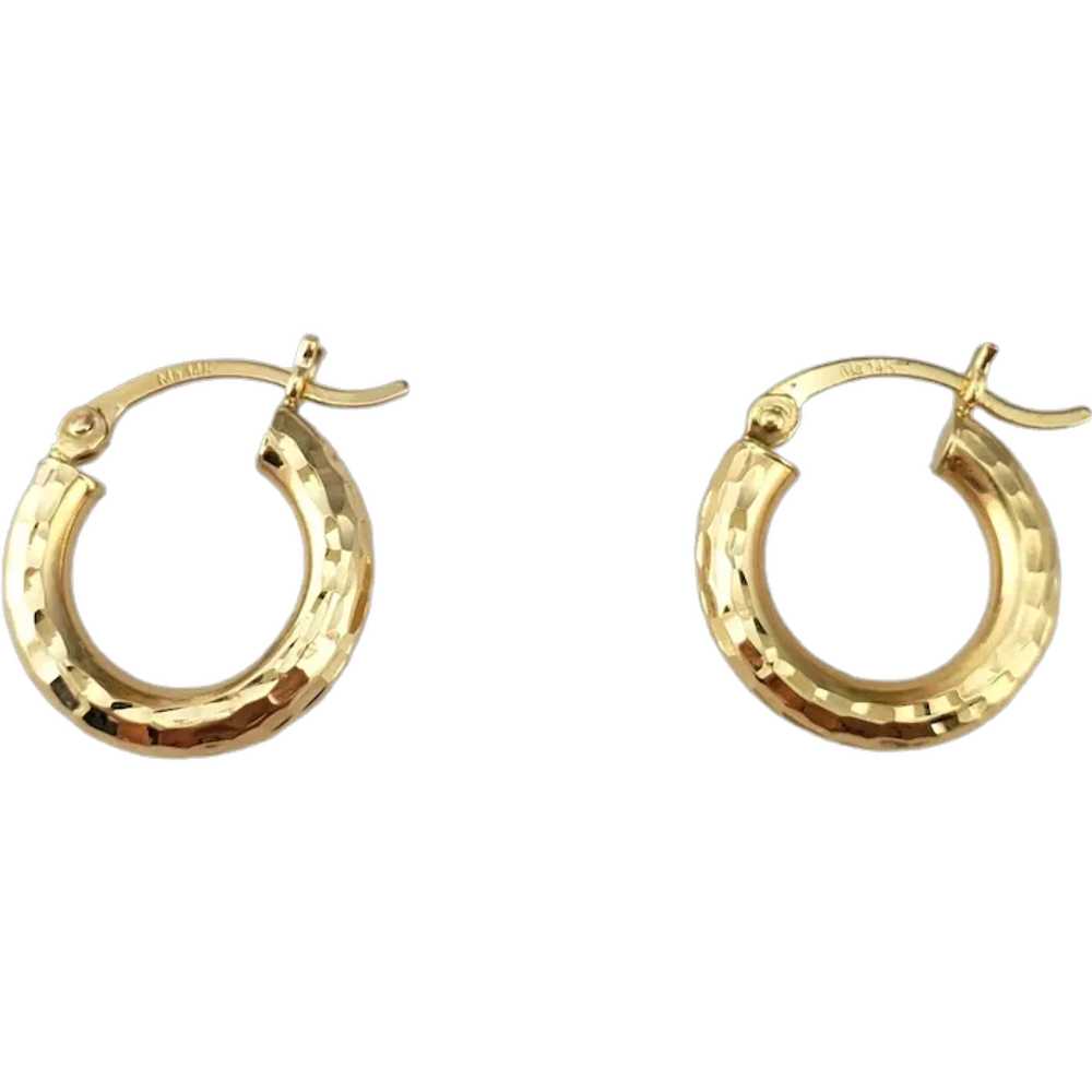 14K Yellow Gold Diamond Cut Hoop Earrings #17952 - image 1