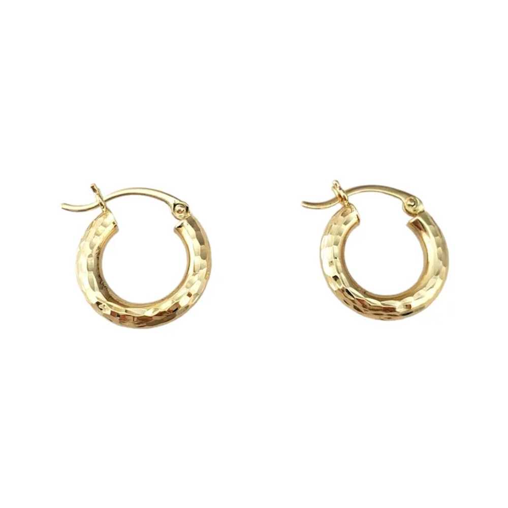 14K Yellow Gold Diamond Cut Hoop Earrings #17952 - image 3