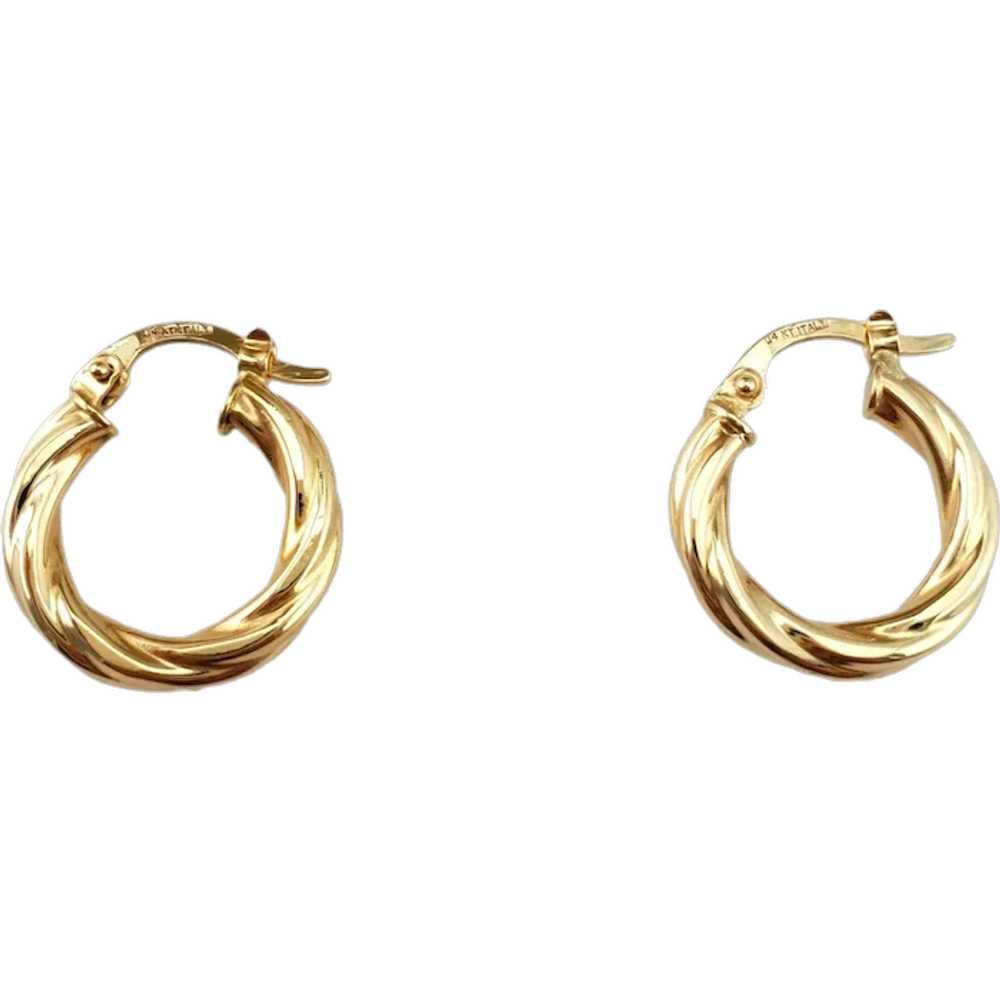 14K Yellow Gold Twisted Hoop Earrings #17959 - image 1