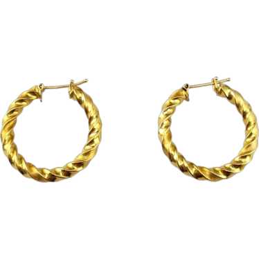 18K Yellow Gold Twist Hoop Earrings #17964