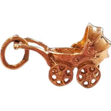 14K Yellow Gold Pram Baby Carriage Charm #18003