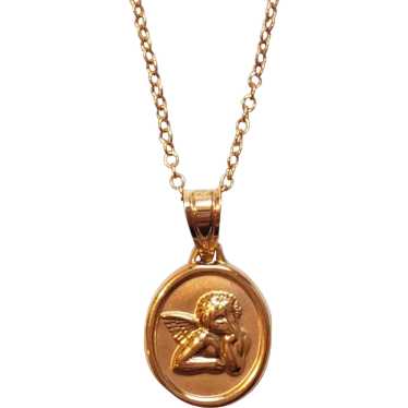 14K Yellow Gold Guardian Angel Protection Necklace