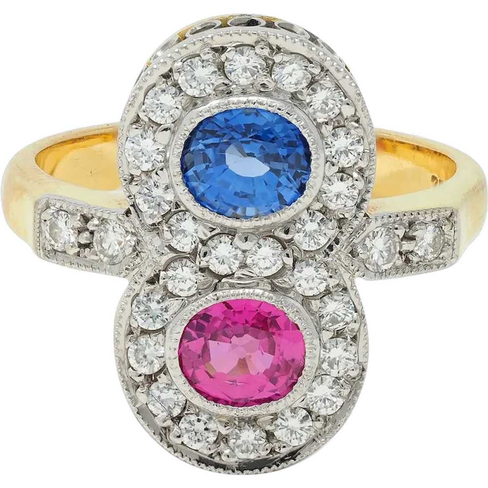 1980's 2.60 CTW Pink Blue Sapphire Diamond Platin… - image 1