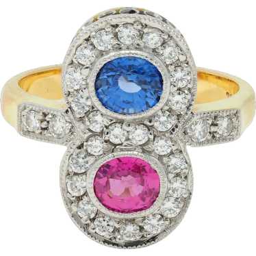 1980's 2.60 CTW Pink Blue Sapphire Diamond Platin… - image 1