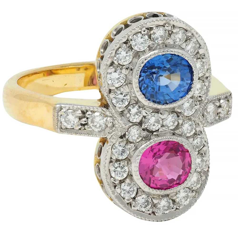 1980's 2.60 CTW Pink Blue Sapphire Diamond Platin… - image 2