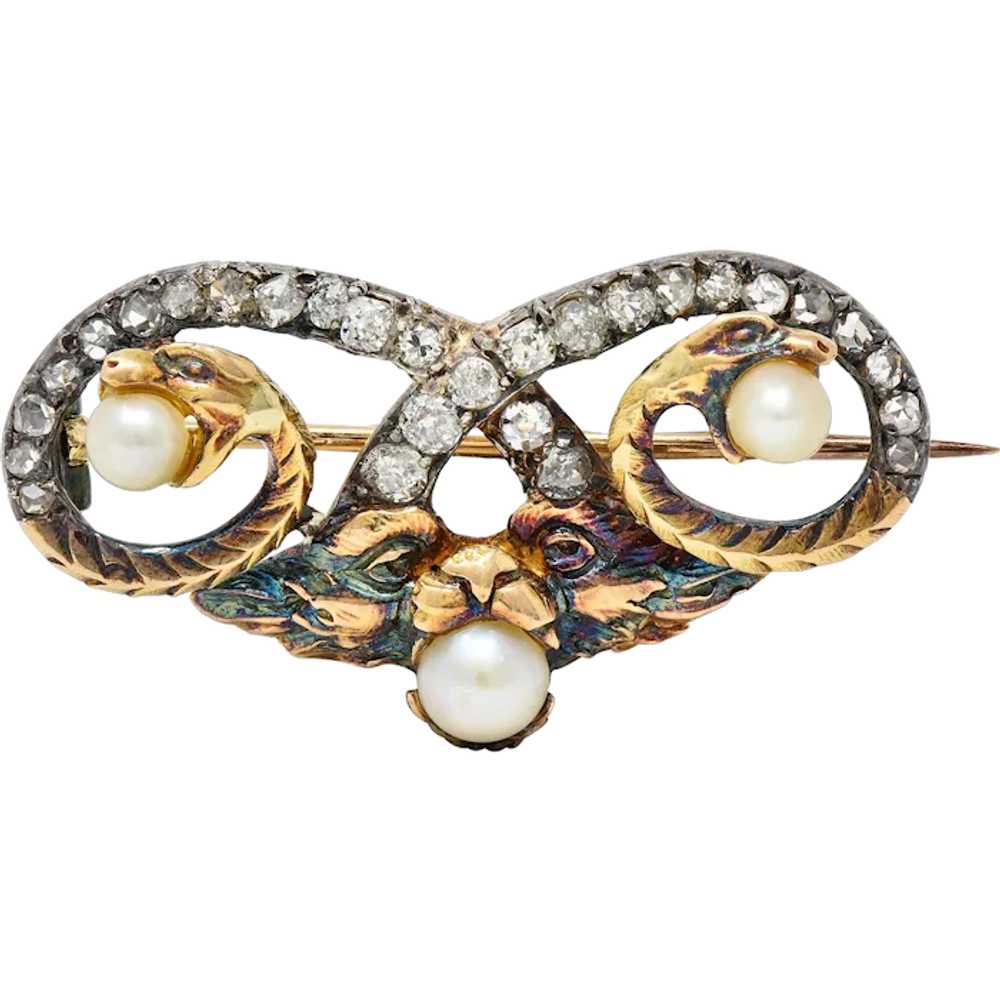 Art Nouveau Diamond Pearl Silver 18 Karat Gold Ch… - image 1