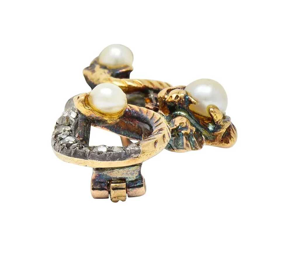 Art Nouveau Diamond Pearl Silver 18 Karat Gold Ch… - image 7