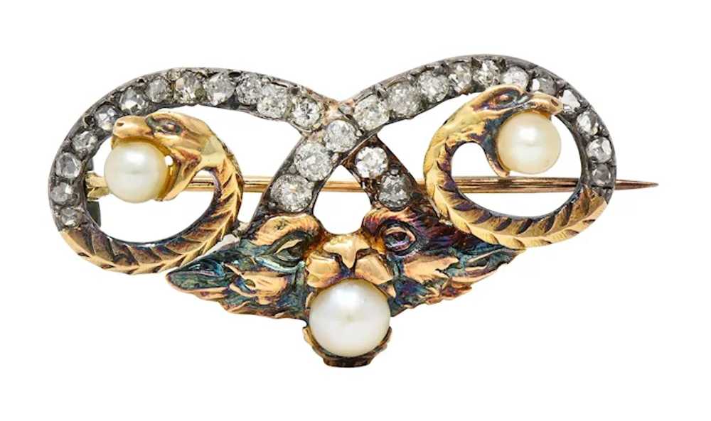 Art Nouveau Diamond Pearl Silver 18 Karat Gold Ch… - image 9