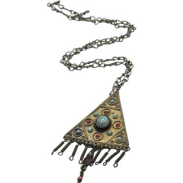 Vintage Tribal Made in Israel Tassel Pendant Neck… - image 1
