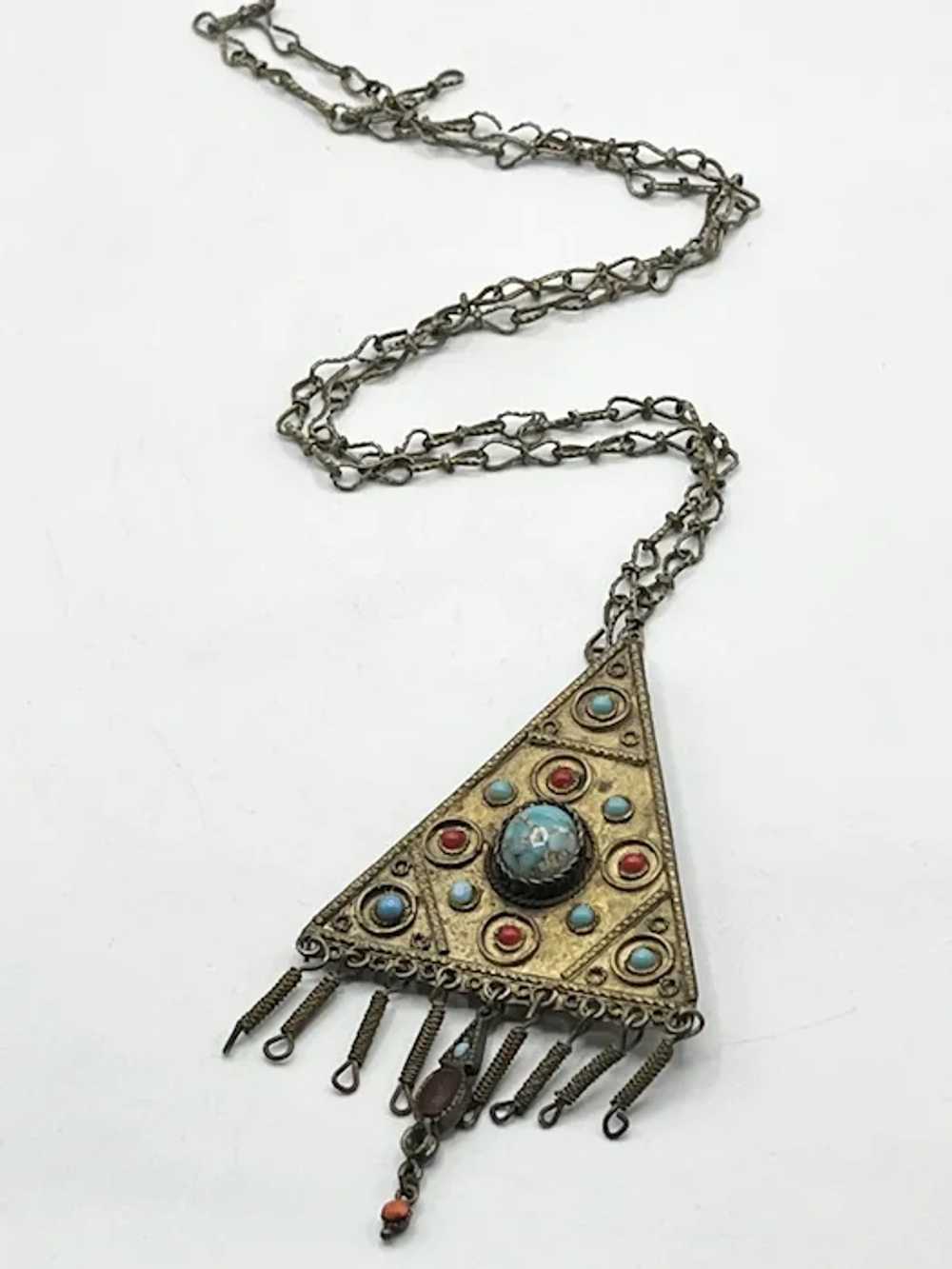Vintage Tribal Made in Israel Tassel Pendant Neck… - image 4