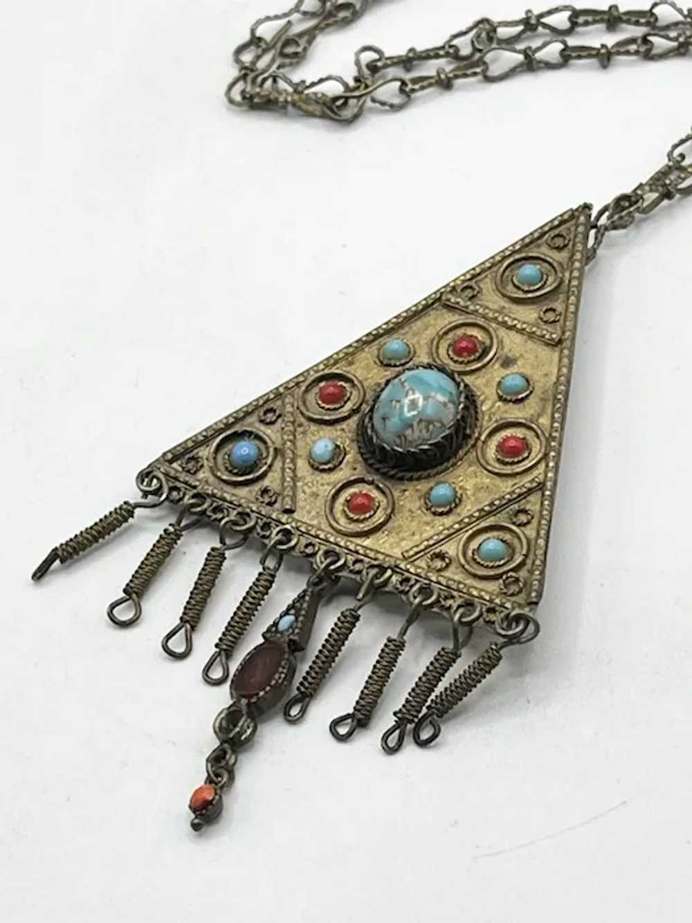 Vintage Tribal Made in Israel Tassel Pendant Neck… - image 5