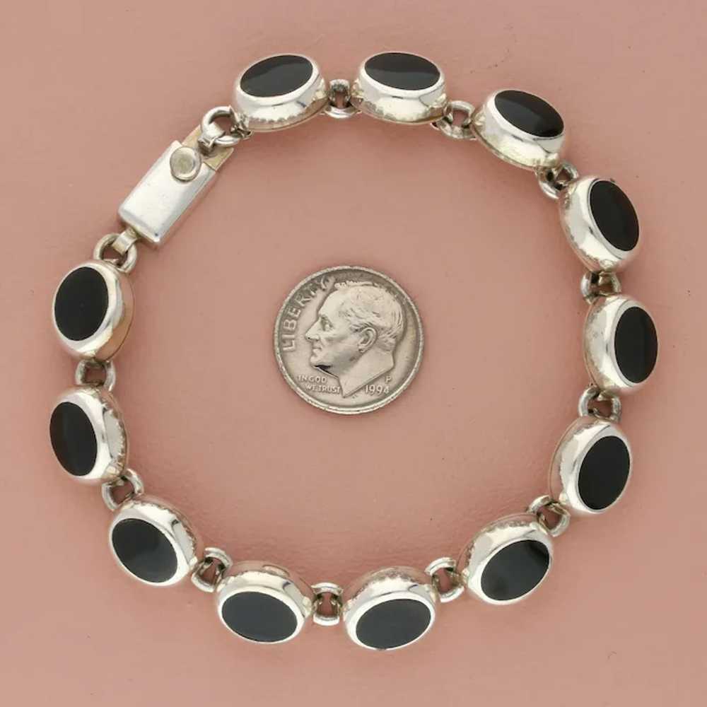 Mexico Sterling Silver Vintage Black Onyx Oval Li… - image 4