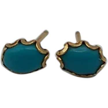 Turquoise oval 14k solid yellow gold post earrings