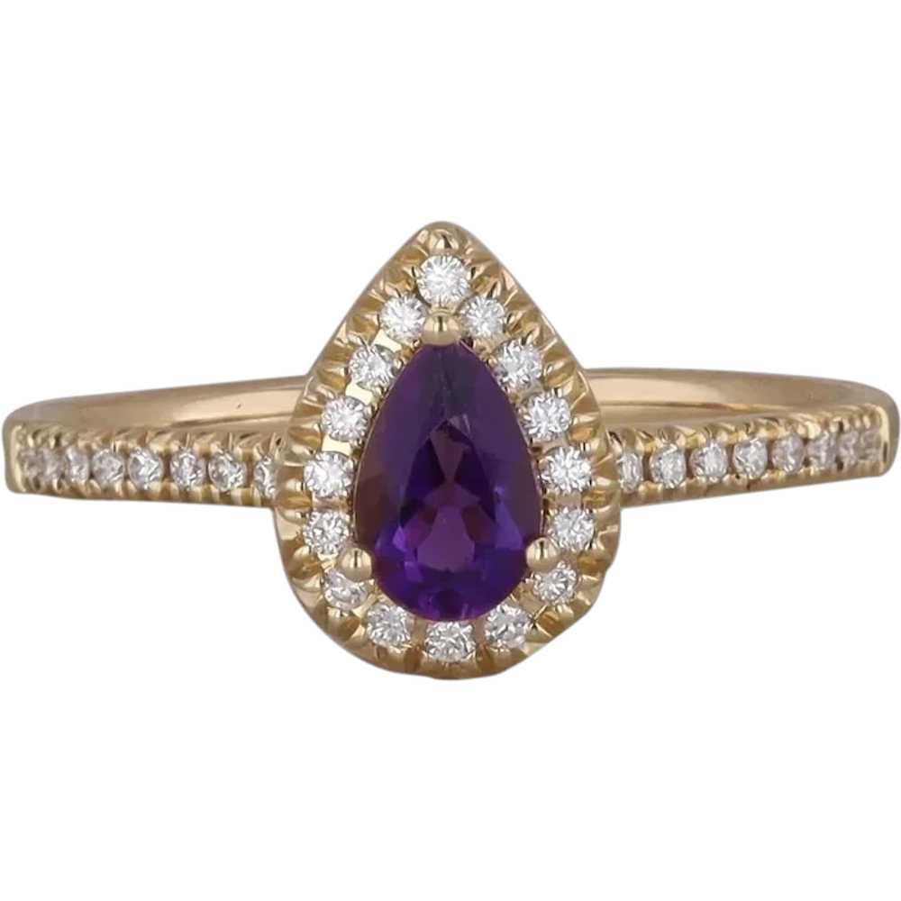 14k Yellow Gold Pear Shaped Amethyst and Diamond … - image 1
