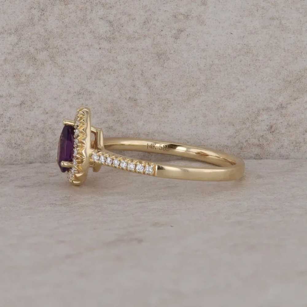 14k Yellow Gold Pear Shaped Amethyst and Diamond … - image 2