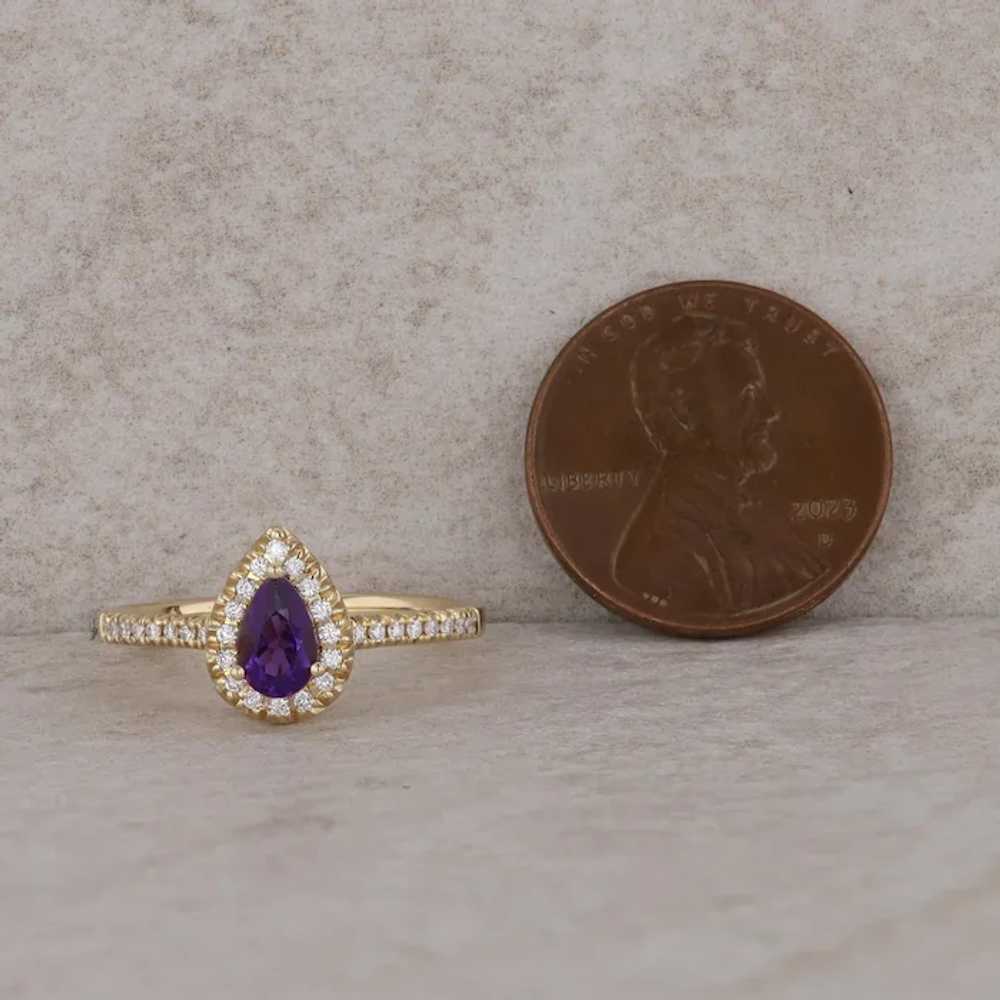 14k Yellow Gold Pear Shaped Amethyst and Diamond … - image 5