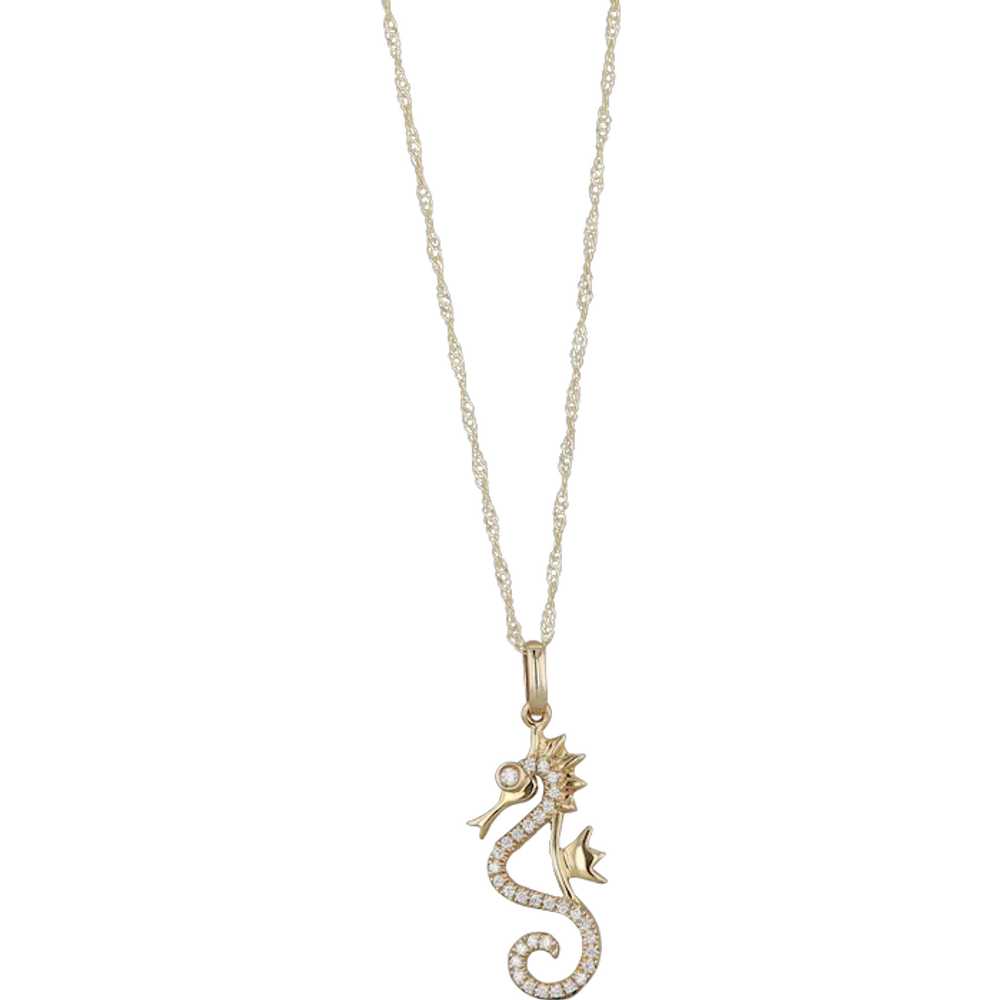 14k Yellow Gold Diamond Seahorse Necklace - image 1