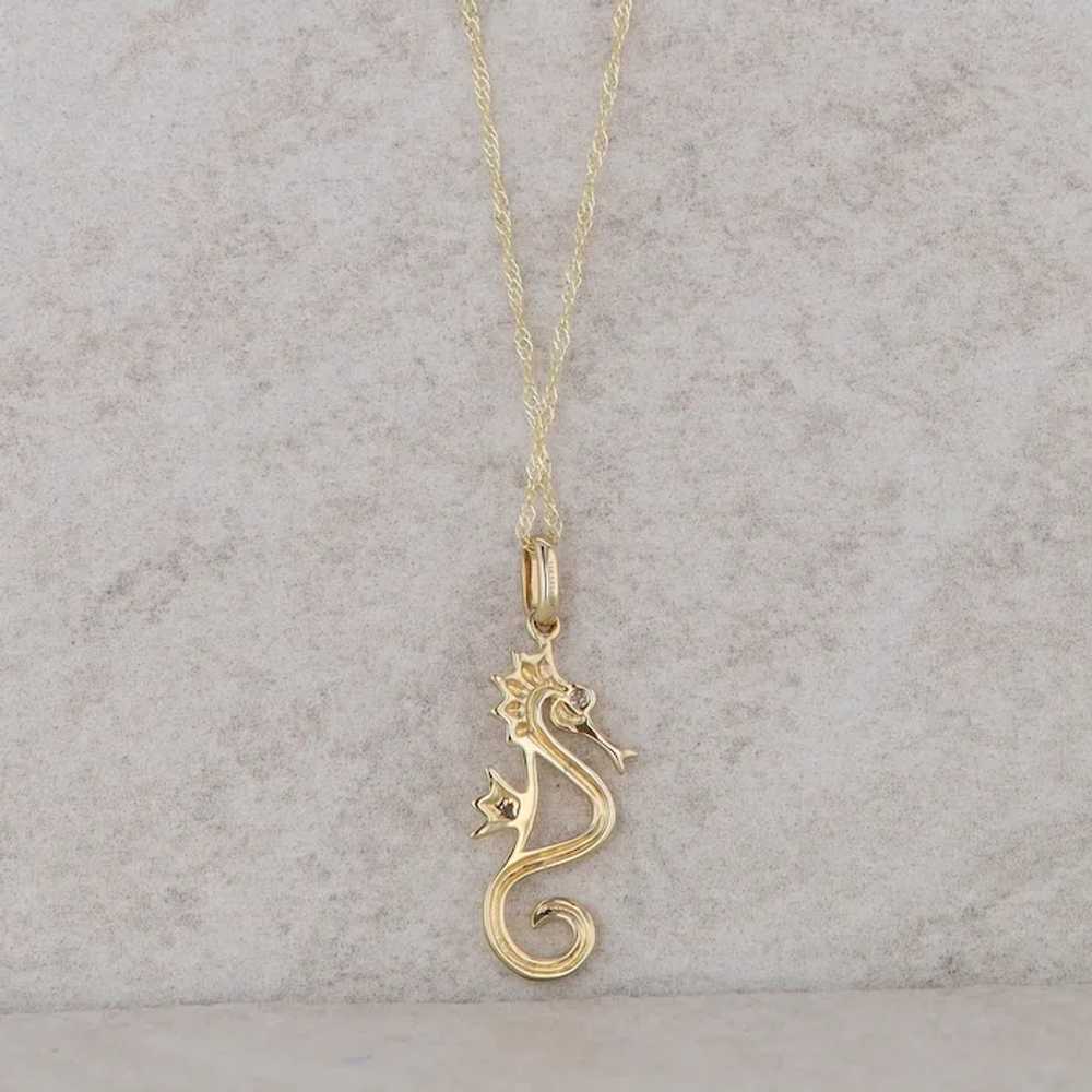 14k Yellow Gold Diamond Seahorse Necklace - image 2