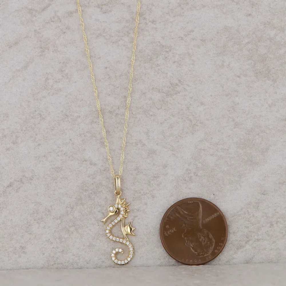 14k Yellow Gold Diamond Seahorse Necklace - image 4