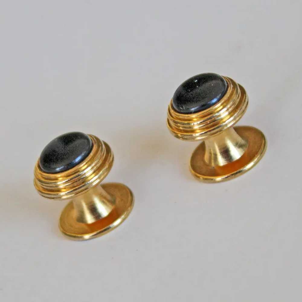 Vintage Onyx 10K Gold Cuff Collar Stud Buttons - image 4