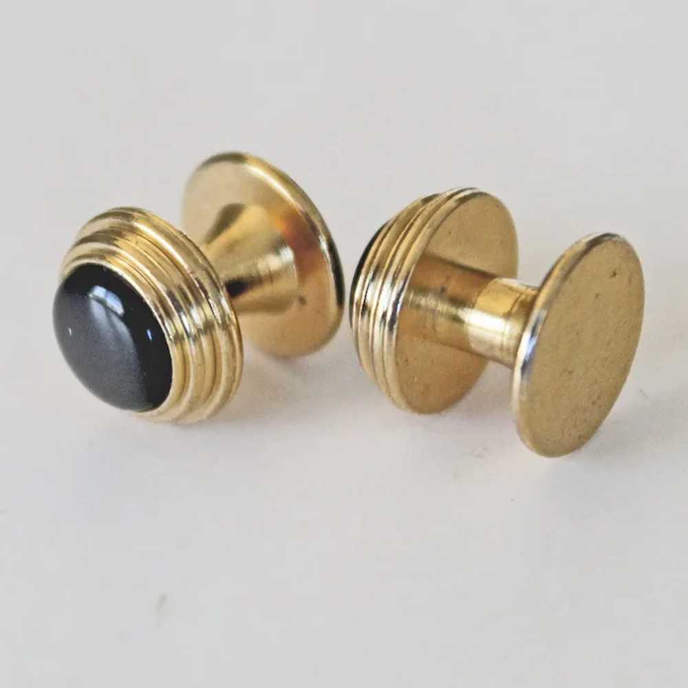 Vintage Onyx 10K Gold Cuff Collar Stud Buttons - image 5