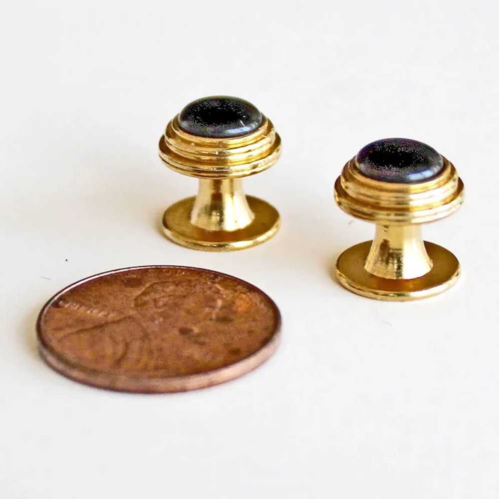 Vintage Onyx 10K Gold Cuff Collar Stud Buttons - image 6