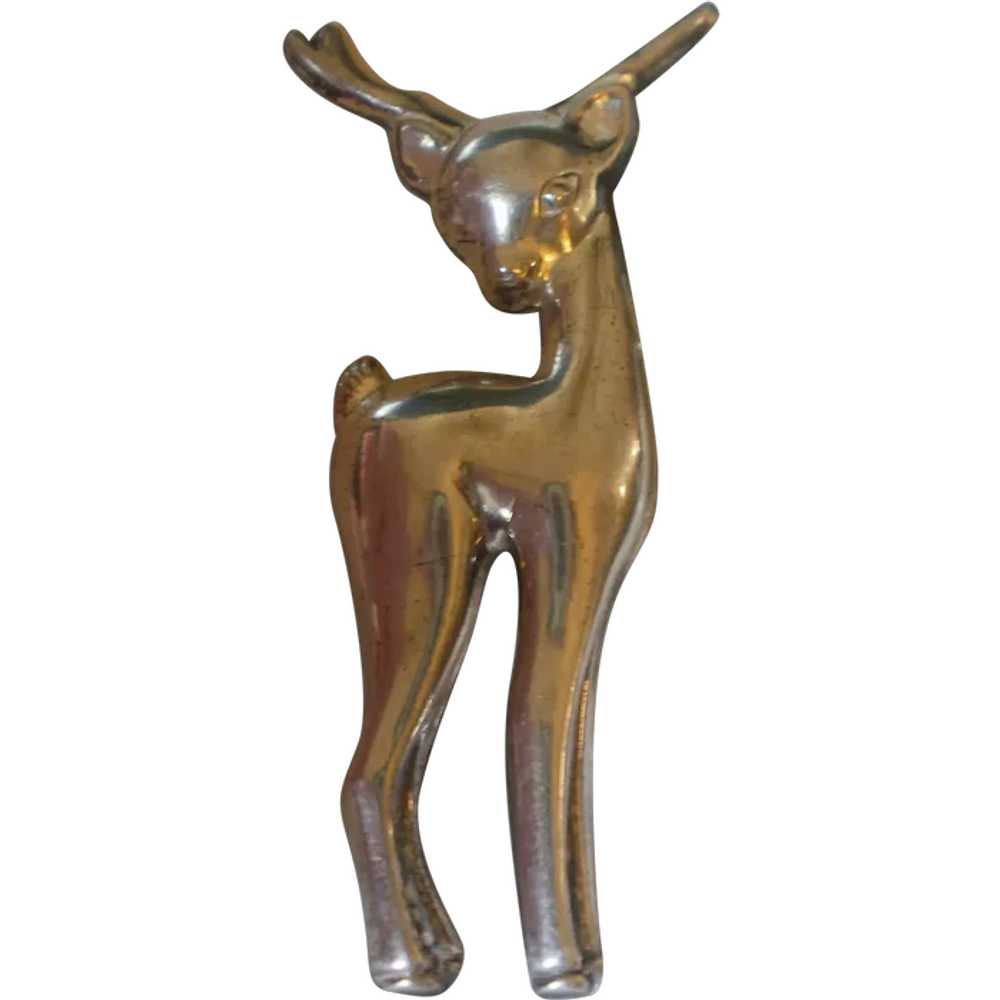 Large Vintage Sterling Silver Deer Brooch - image 1