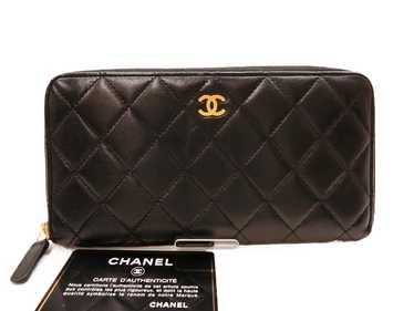 Chanel Chanel Zippy Lambskin Quilted CC Logo Blac… - image 1