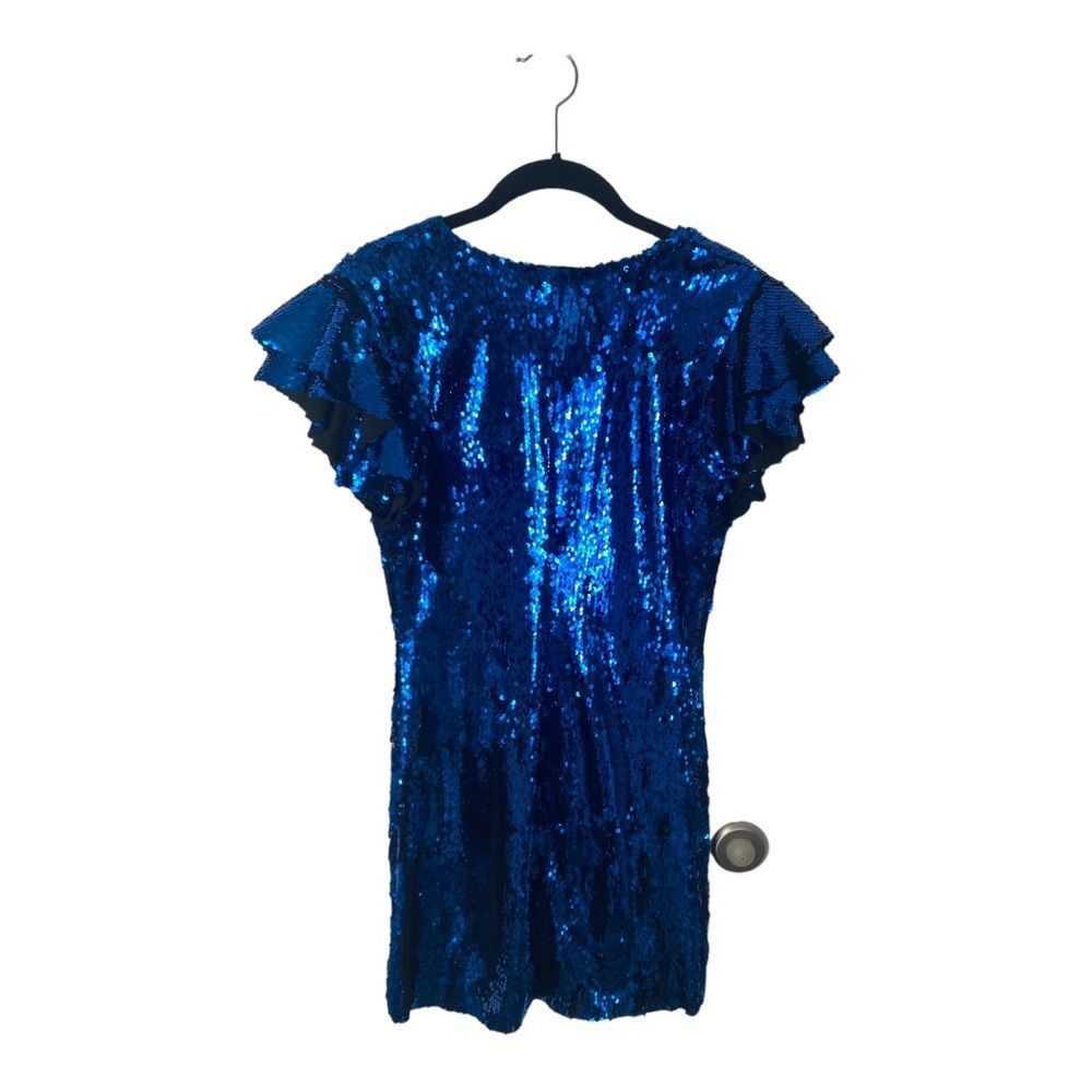 Zara Zara SZ L blue sequin flutter ruffle sleeve … - image 3