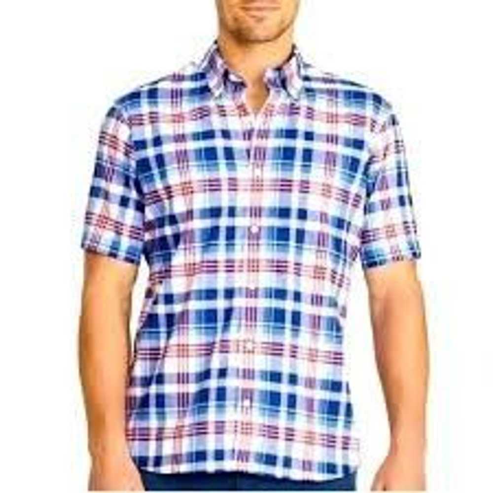 Izod Izod Mens Blue White Red Plaid Short Sleeve … - image 1