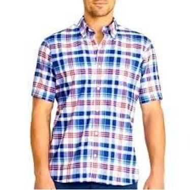 Izod Izod Mens Blue White Red Plaid Short Sleeve … - image 1