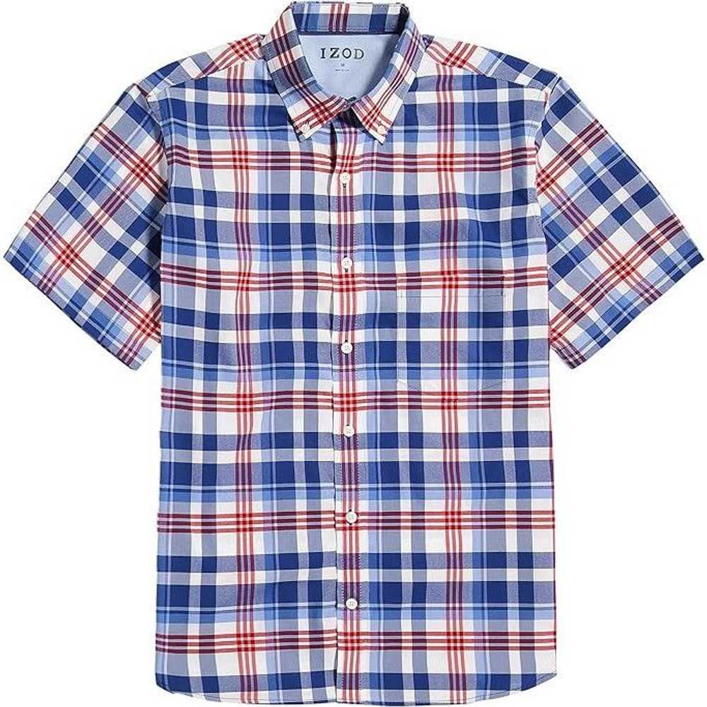 Izod Izod Mens Blue White Red Plaid Short Sleeve … - image 3