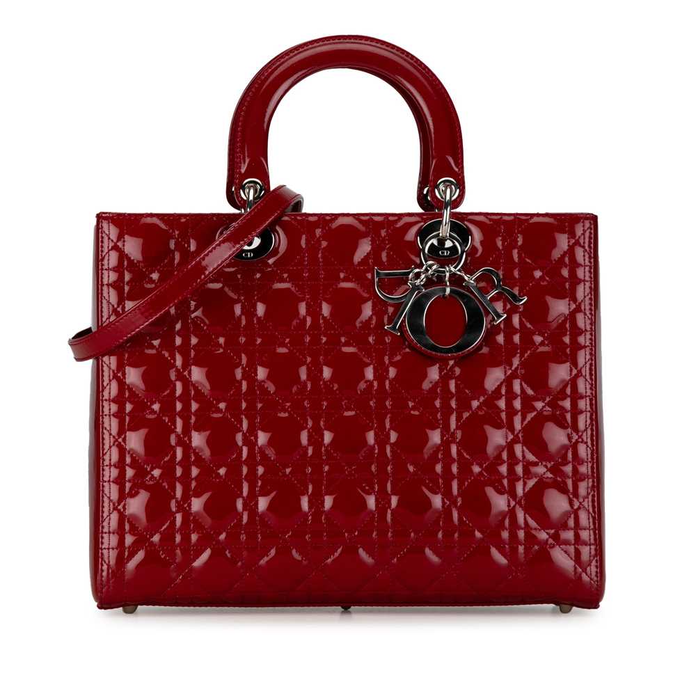 Red Dior Large Patent Cannage Lady Dior Satchel - image 1