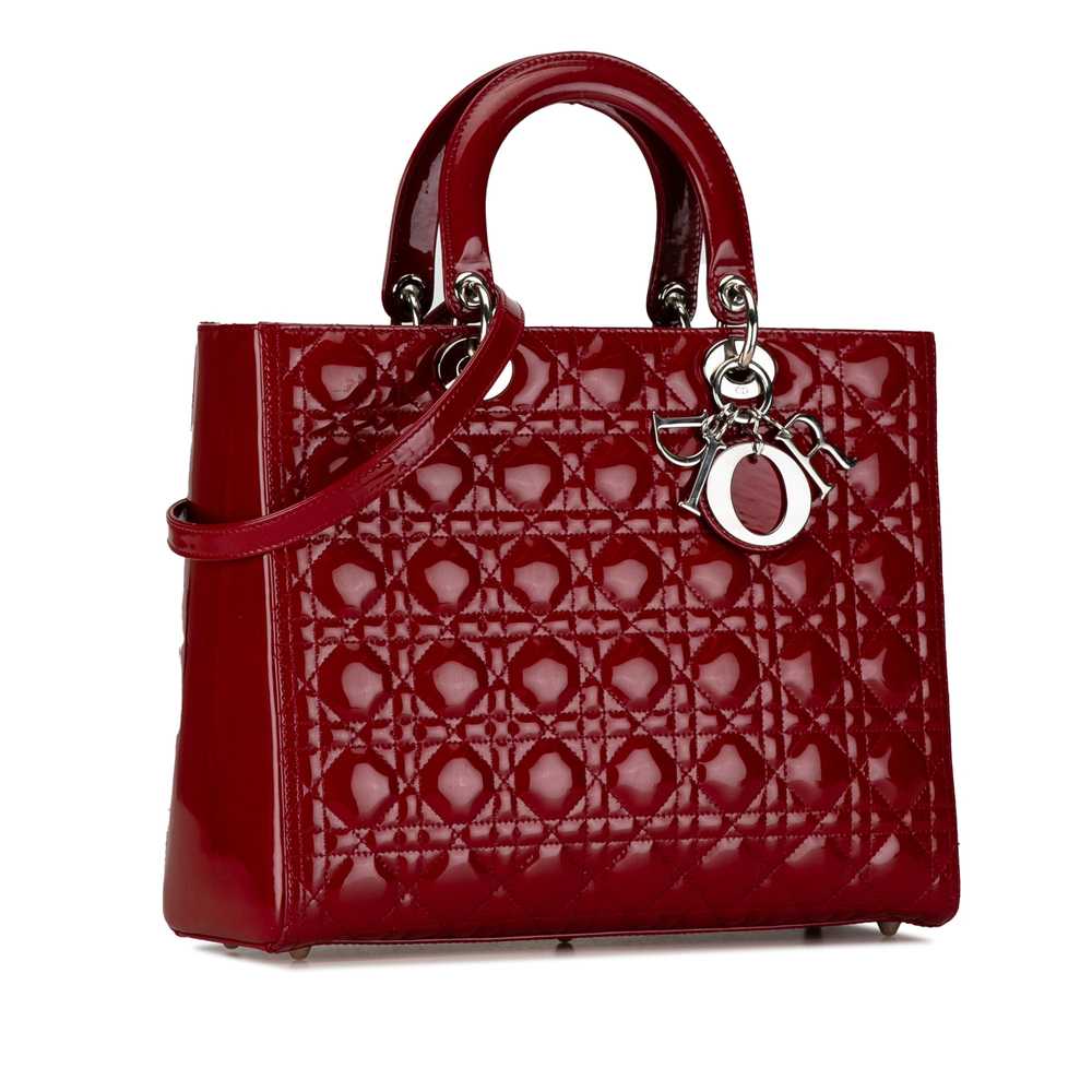 Red Dior Large Patent Cannage Lady Dior Satchel - image 2