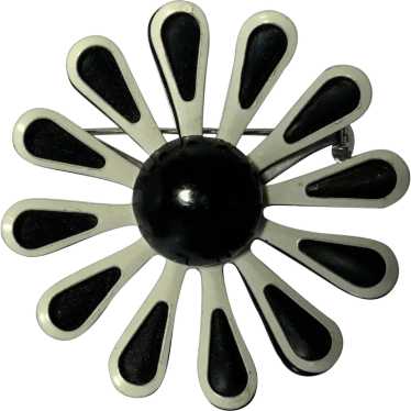Retro Brooch Pin Black and White Flower - image 1