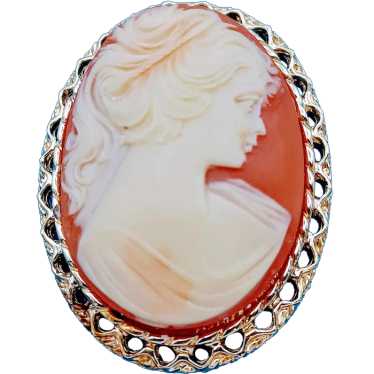 Large Oval Shaped Detailed Lady Profile Cameo Gol… - image 1