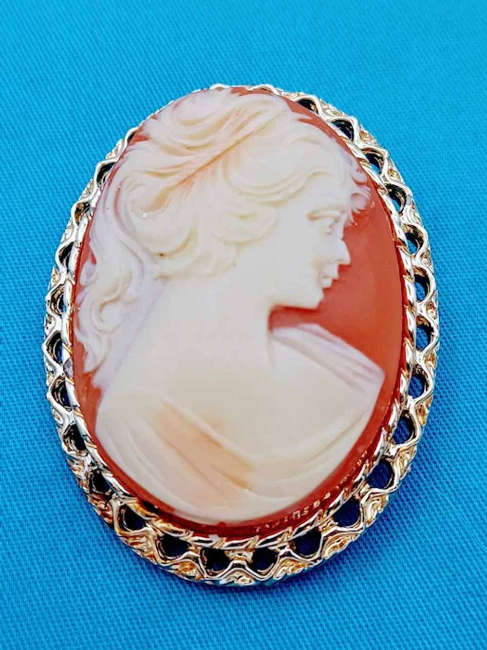 Large Oval Shaped Detailed Lady Profile Cameo Gol… - image 4