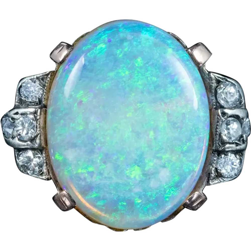 Antique Victorian Opal Diamond Ring 8ct Natural O… - image 1