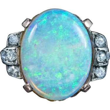 Antique Victorian Opal Diamond Ring 8ct Natural O… - image 1