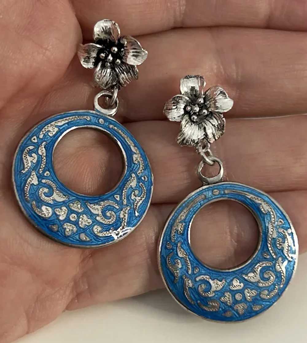 Sterling Silver, Enamel, Gypsy Hoops/ Double sided - image 3