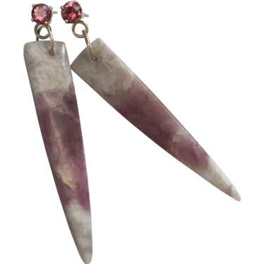 Long Natural Pink Tourmaline 14K gold earrings - image 1