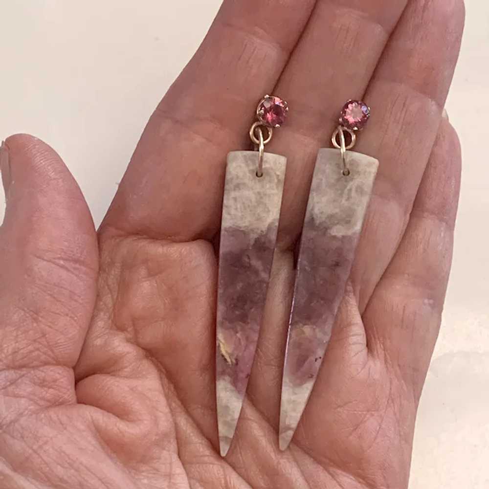 Long Natural Pink Tourmaline 14K gold earrings - image 2