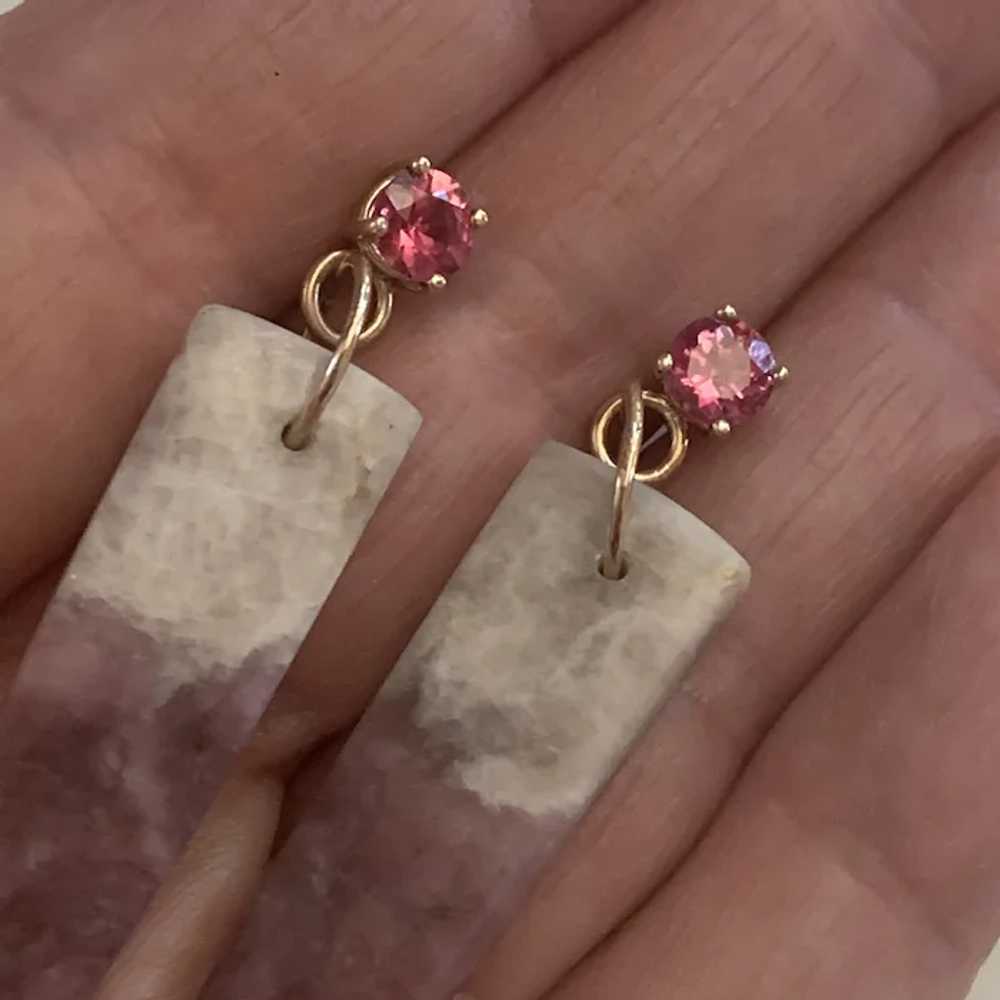 Long Natural Pink Tourmaline 14K gold earrings - image 3