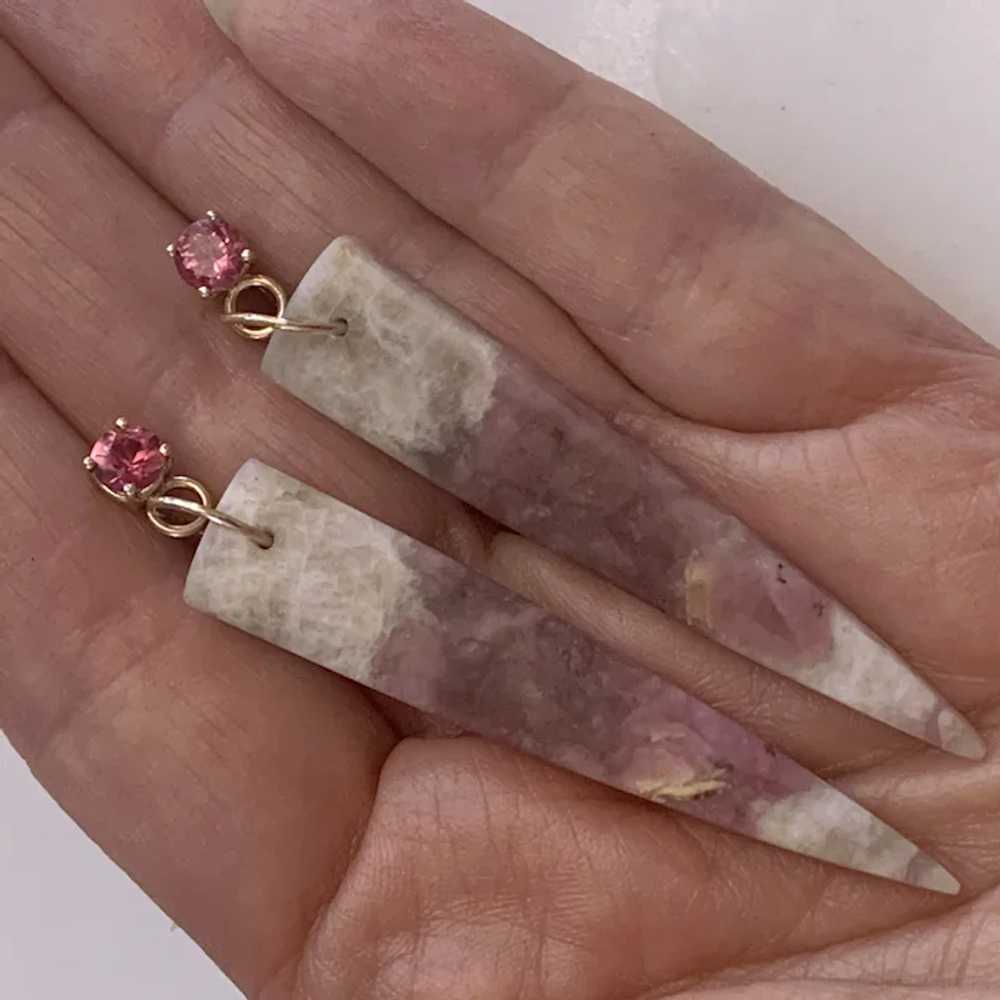 Long Natural Pink Tourmaline 14K gold earrings - image 4