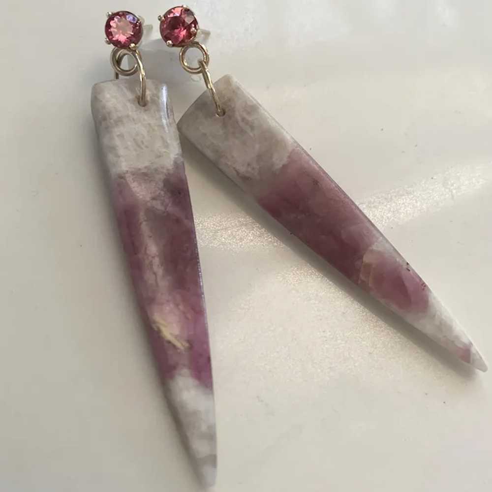 Long Natural Pink Tourmaline 14K gold earrings - image 5