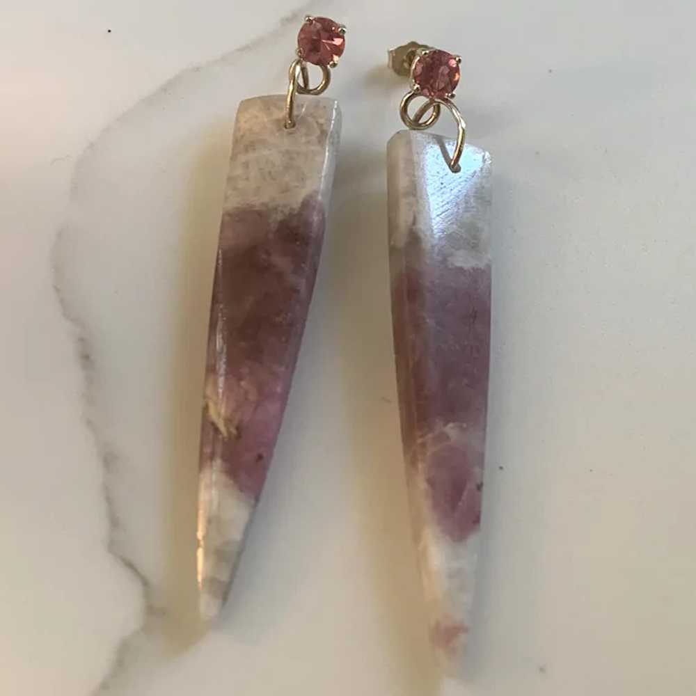 Long Natural Pink Tourmaline 14K gold earrings - image 6