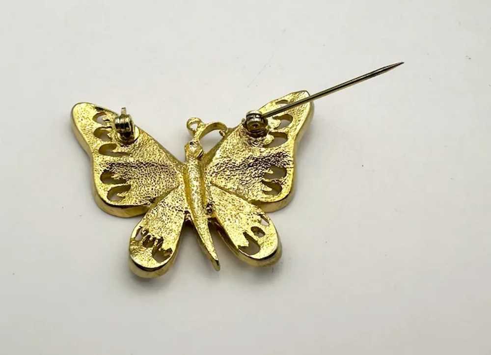 Etched Goldtone Butterfly Brooch - image 10