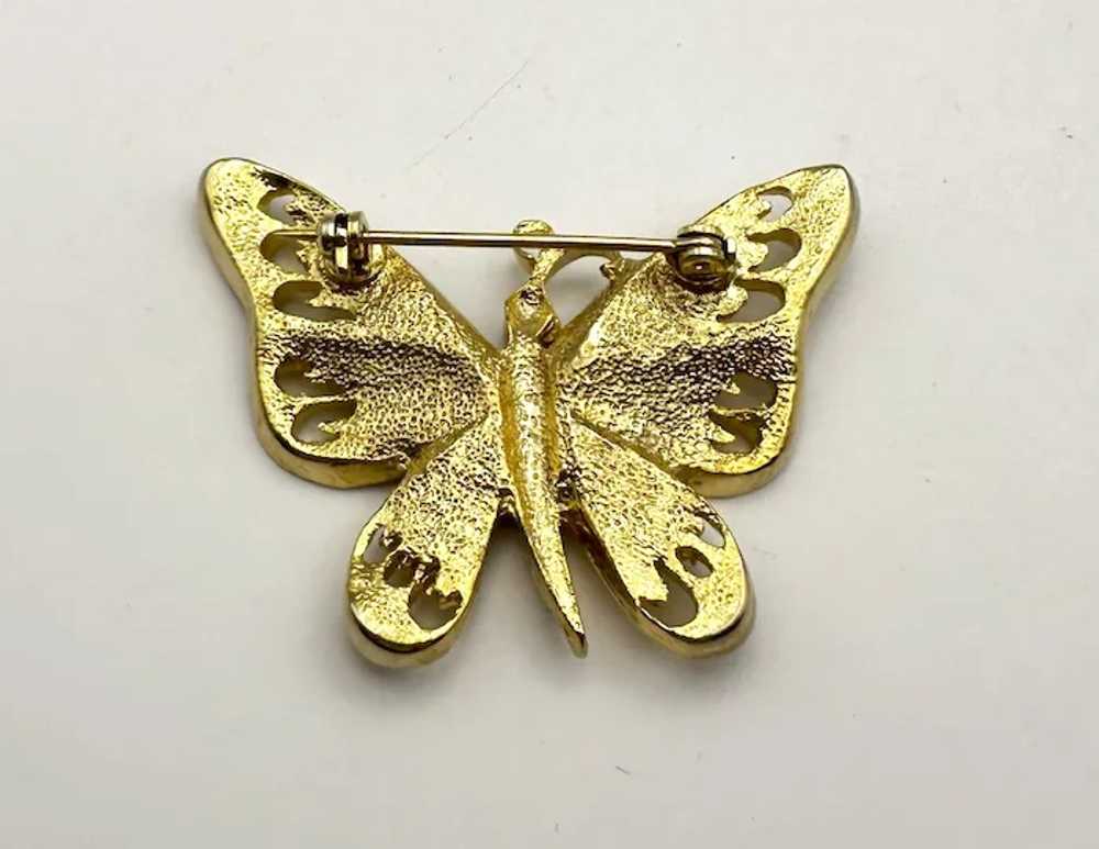 Etched Goldtone Butterfly Brooch - image 11